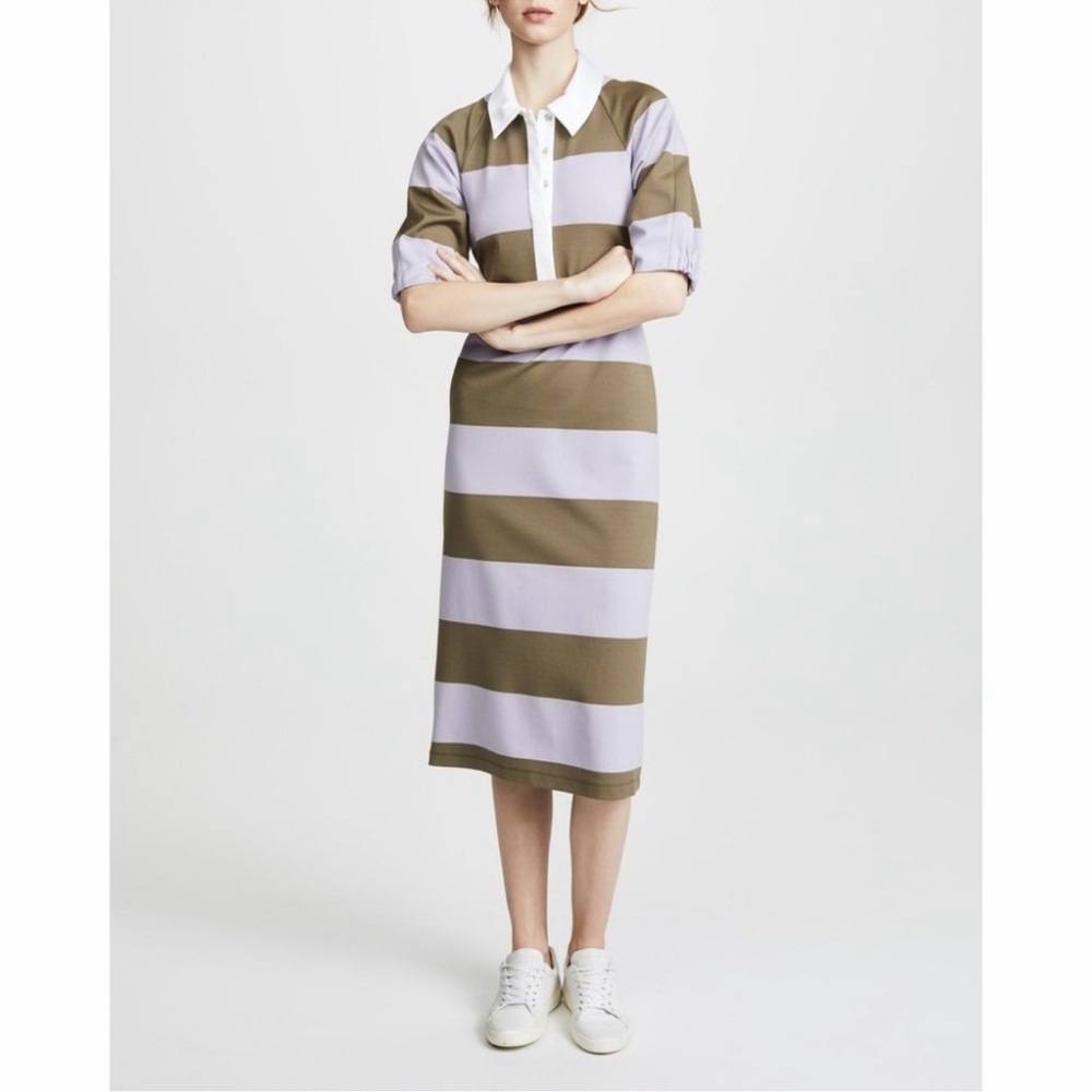 Tibi | Olive Lavender Colorblock Striped Rugby Back Cutout Dress - Picture 5 of 11